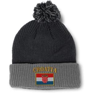 imageSpeedy Pros Pom Pom Beanies for Women Croatia Flag Embroidery Skull Cap Flags Winter Hats for Men Acrylic 1 SizeBlack Grey Design Only