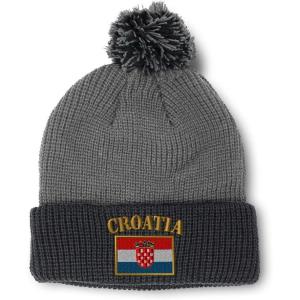 imageSpeedy Pros Pom Pom Beanies for Women Croatia Flag Embroidery Skull Cap Flags Winter Hats for Men Acrylic 1 SizeGrey Black Design Only