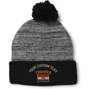 imageSpeedy Pros Pom Pom Beanies for Women Croatia Flag Embroidery Skull Cap Flags Winter Hats for Men Acrylic 1 SizeHeather Gray Black Personalized Text Here