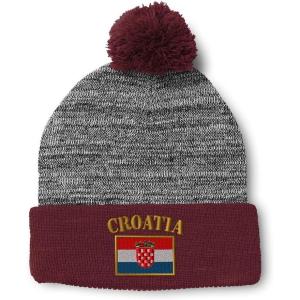 imageSpeedy Pros Pom Pom Beanies for Women Croatia Flag Embroidery Skull Cap Flags Winter Hats for Men Acrylic 1 SizeHeather Gray Burgundy Design Only