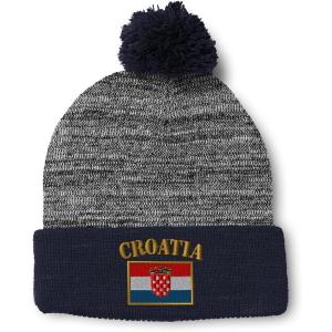 imageSpeedy Pros Pom Pom Beanies for Women Croatia Flag Embroidery Skull Cap Flags Winter Hats for Men Acrylic 1 SizeHeather Gray Navy Design Only