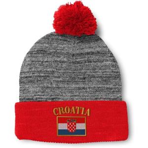 imageSpeedy Pros Pom Pom Beanies for Women Croatia Flag Embroidery Skull Cap Flags Winter Hats for Men Acrylic 1 SizeHeather Gray Red Design Only