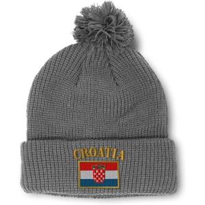 imageSpeedy Pros Pom Pom Beanies for Women Croatia Flag Embroidery Skull Cap Flags Winter Hats for Men Acrylic 1 SizeLight Grey Design Only