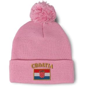 imageSpeedy Pros Pom Pom Beanies for Women Croatia Flag Embroidery Skull Cap Flags Winter Hats for Men Acrylic 1 SizeSoft Pink Design Only