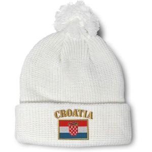 imageSpeedy Pros Pom Pom Beanies for Women Croatia Flag Embroidery Skull Cap Flags Winter Hats for Men Acrylic 1 SizeWhite Design Only