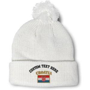 imageSpeedy Pros Pom Pom Beanies for Women Croatia Flag Embroidery Skull Cap Flags Winter Hats for Men Acrylic 1 SizeWhite Personalized Text Here