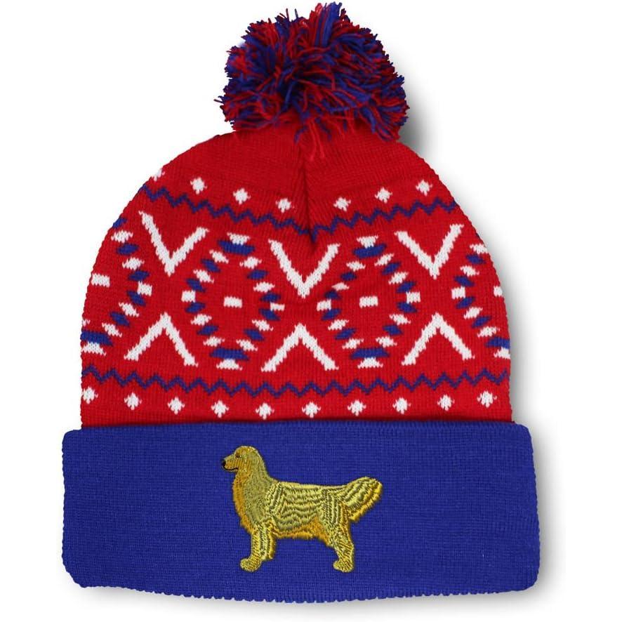 imageCustom Pom Pom Beanies for Women Golden Retriever Dog C Embroidery Skull Cap Winter Hats for Men 1 SizeAmerican X Design Only