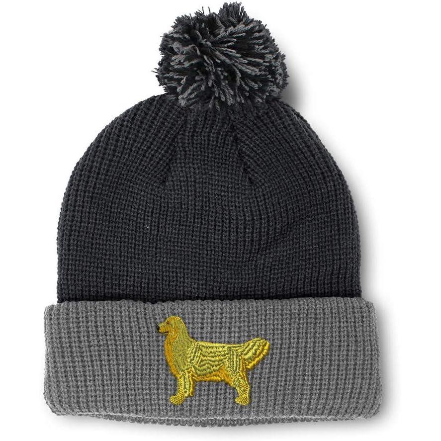 imageCustom Pom Pom Beanies for Women Golden Retriever Dog C Embroidery Skull Cap Winter Hats for Men 1 SizeBlack Grey Design Only