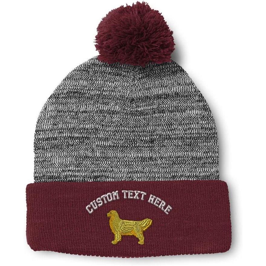 imageCustom Pom Pom Beanies for Women Golden Retriever Dog C Embroidery Skull Cap Winter Hats for Men 1 SizeHeather Gray Burgundy Personalized Text Here