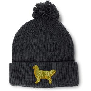 imageCustom Pom Pom Beanies for Women Golden Retriever Dog C Embroidery Skull Cap Winter Hats for Men 1 SizeBlack Design Only