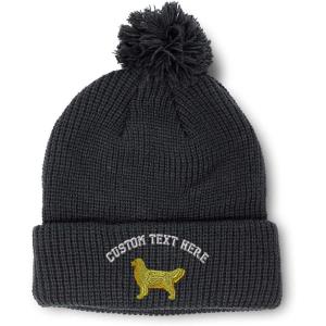 imageCustom Pom Pom Beanies for Women Golden Retriever Dog C Embroidery Skull Cap Winter Hats for Men 1 SizeBlack Personalized Text Here