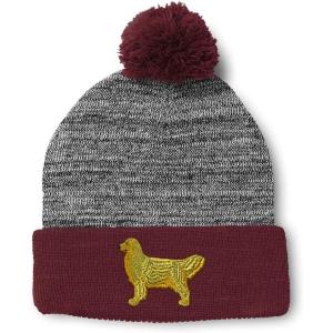 imageCustom Pom Pom Beanies for Women Golden Retriever Dog C Embroidery Skull Cap Winter Hats for Men 1 SizeHeather Gray Burgundy Design Only