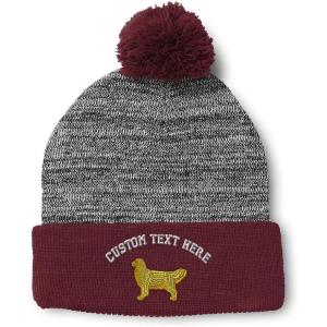 imageCustom Pom Pom Beanies for Women Golden Retriever Dog C Embroidery Skull Cap Winter Hats for Men 1 SizeHeather Gray Burgundy Personalized Text Here