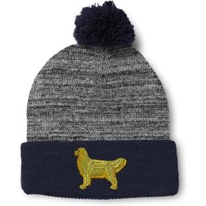 imageCustom Pom Pom Beanies for Women Golden Retriever Dog C Embroidery Skull Cap Winter Hats for Men 1 SizeHeather Gray Navy Design Only