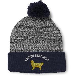 imageCustom Pom Pom Beanies for Women Golden Retriever Dog C Embroidery Skull Cap Winter Hats for Men 1 SizeHeather Gray Navy Personalized Text Here