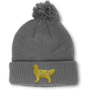 imageCustom Pom Pom Beanies for Women Golden Retriever Dog C Embroidery Skull Cap Winter Hats for Men 1 SizeLight Grey Design Only