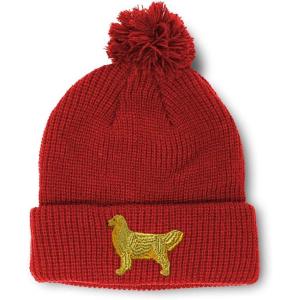 imageCustom Pom Pom Beanies for Women Golden Retriever Dog C Embroidery Skull Cap Winter Hats for Men 1 SizeRed Design Only