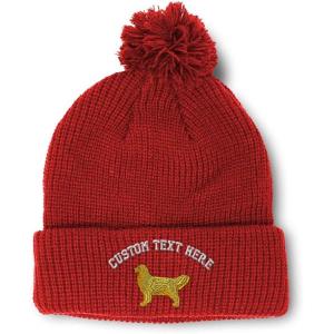 imageCustom Pom Pom Beanies for Women Golden Retriever Dog C Embroidery Skull Cap Winter Hats for Men 1 SizeRed Personalized Text Here