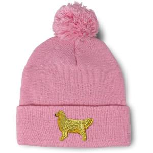 imageCustom Pom Pom Beanies for Women Golden Retriever Dog C Embroidery Skull Cap Winter Hats for Men 1 SizeSoft Pink Design Only