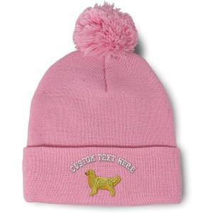 imageCustom Pom Pom Beanies for Women Golden Retriever Dog C Embroidery Skull Cap Winter Hats for Men 1 SizeSoft Pink Personalized Text Here