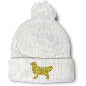 imageCustom Pom Pom Beanies for Women Golden Retriever Dog C Embroidery Skull Cap Winter Hats for Men 1 SizeWhite Design Only