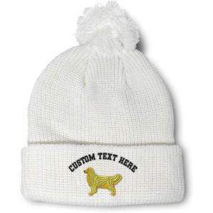 imageCustom Pom Pom Beanies for Women Golden Retriever Dog C Embroidery Skull Cap Winter Hats for Men 1 SizeWhite Personalized Text Here