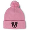 imageCustom Pom Pom Beanies for Women Boston Terrier Silly Face Embroidery Skull Cap Winter Hats for Men 1 SizeSoft Pink Design Only
