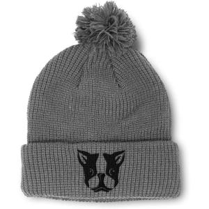 imageCustom Pom Pom Beanies for Women Boston Terrier Silly Face Embroidery Skull Cap Winter Hats for Men 1 SizeLight Grey Design Only