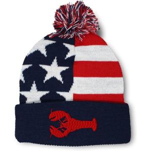 imagePom Pom Beanies for Women Lobster B Embroidery Skull Cap Winter Hats for Men Acrylic 1 SizeAmerican Flag Design Only