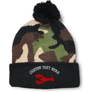 imagePom Pom Beanies for Women Lobster B Embroidery Skull Cap Winter Hats for Men Acrylic 1 SizeCamo Personalized Text Here