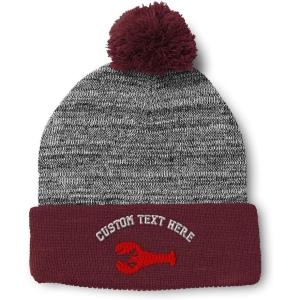 imagePom Pom Beanies for Women Lobster B Embroidery Skull Cap Winter Hats for Men Acrylic 1 SizeHeather Gray Burgundy Personalized Text Here