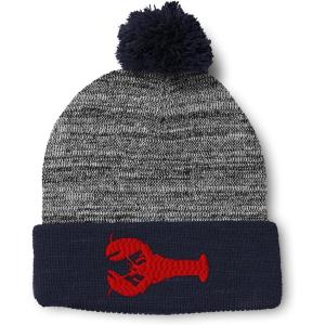 imagePom Pom Beanies for Women Lobster B Embroidery Skull Cap Winter Hats for Men Acrylic 1 SizeHeather Gray Navy Design Only