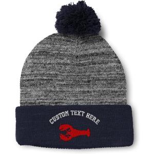 imagePom Pom Beanies for Women Lobster B Embroidery Skull Cap Winter Hats for Men Acrylic 1 SizeHeather Gray Navy Personalized Text Here