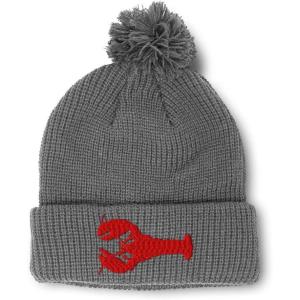 imagePom Pom Beanies for Women Lobster B Embroidery Skull Cap Winter Hats for Men Acrylic 1 SizeLight Grey Design Only