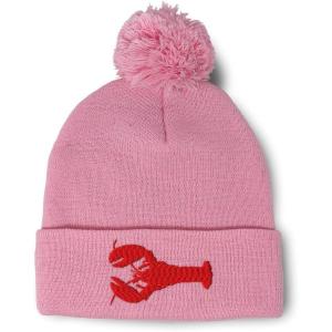 imagePom Pom Beanies for Women Lobster B Embroidery Skull Cap Winter Hats for Men Acrylic 1 SizeSoft Pink Design Only