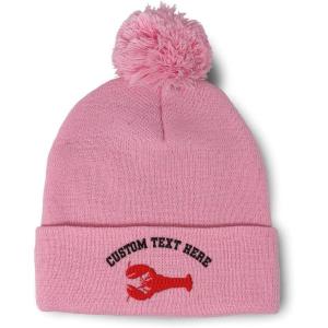 imagePom Pom Beanies for Women Lobster B Embroidery Skull Cap Winter Hats for Men Acrylic 1 SizeSoft Pink Personalized Text Here