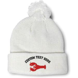 imagePom Pom Beanies for Women Lobster B Embroidery Skull Cap Winter Hats for Men Acrylic 1 SizeWhite Personalized Text Here