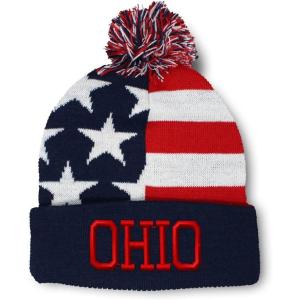 imageCustom Pom Pom Beanies for Women Ohio State USA America B Embroidery Skull Cap Winter Hats for Men 1 SizeAmerican Flag Design Only