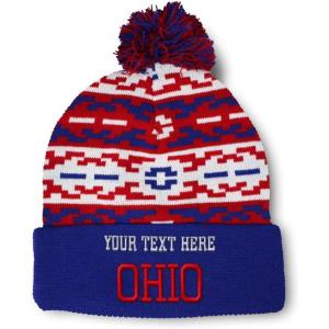 imageCustom Pom Pom Beanies for Women Ohio State USA America B Embroidery Skull Cap Winter Hats for Men 1 SizeAmerican Pixel Personalized Text Here