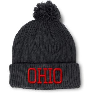 imageCustom Pom Pom Beanies for Women Ohio State USA America B Embroidery Skull Cap Winter Hats for Men 1 SizeBlack Design Only