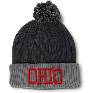 imageCustom Pom Pom Beanies for Women Ohio State USA America B Embroidery Skull Cap Winter Hats for Men 1 SizeBlack Grey Design Only