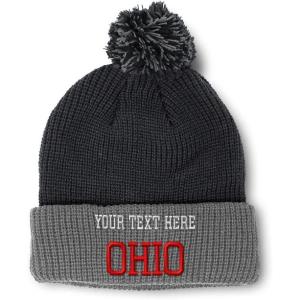 imageCustom Pom Pom Beanies for Women Ohio State USA America B Embroidery Skull Cap Winter Hats for Men 1 SizeBlack Grey Personalized Text Here