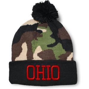imageCustom Pom Pom Beanies for Women Ohio State USA America B Embroidery Skull Cap Winter Hats for Men 1 SizeCamo Design Only