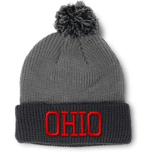 imageCustom Pom Pom Beanies for Women Ohio State USA America B Embroidery Skull Cap Winter Hats for Men 1 SizeGrey Black Design Only