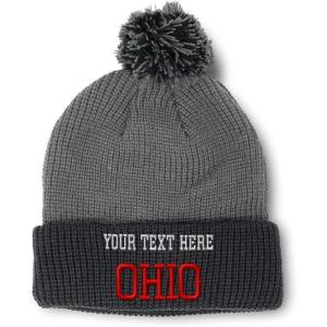 imageCustom Pom Pom Beanies for Women Ohio State USA America B Embroidery Skull Cap Winter Hats for Men 1 SizeGrey Black Personalized Text Here
