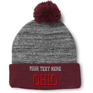 imageCustom Pom Pom Beanies for Women Ohio State USA America B Embroidery Skull Cap Winter Hats for Men 1 SizeHeather Gray Burgundy Personalized Text Here