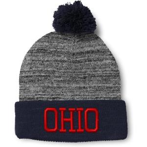imageCustom Pom Pom Beanies for Women Ohio State USA America B Embroidery Skull Cap Winter Hats for Men 1 SizeHeather Gray Navy Design Only