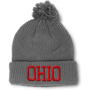 imageCustom Pom Pom Beanies for Women Ohio State USA America B Embroidery Skull Cap Winter Hats for Men 1 SizeLight Grey Design Only