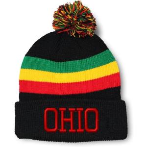 imageCustom Pom Pom Beanies for Women Ohio State USA America B Embroidery Skull Cap Winter Hats for Men 1 SizeRasta Design Only