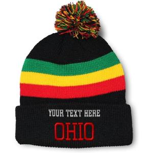 imageCustom Pom Pom Beanies for Women Ohio State USA America B Embroidery Skull Cap Winter Hats for Men 1 SizeRasta Personalized Text Here
